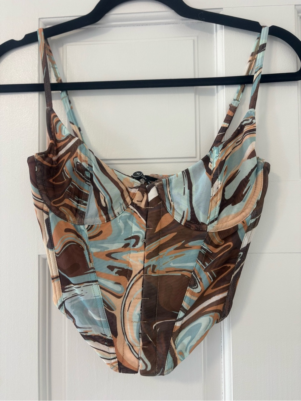 White Fox Boutique Brown & Light Blue Swirl corset
